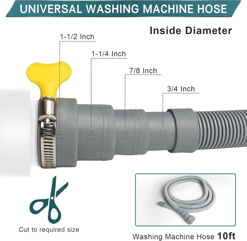 SDLDEER 10FT Washing Machine Drain Hose, Universal Dishwasher Hose Extension Kit with 1 U-Bend Holder, 1 Extension Adapter and 4 Hose Clamps - Image 2
